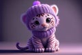 Cute adorable tiny tiger - AI generated cartoon black and white cat Royalty Free Stock Photo