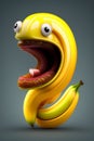 AI generated cartoon character in the form of a banana on gray background