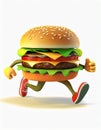 Cartoon hamburger, running