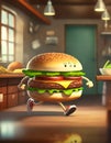 Cartoon hamburger, smiling and running