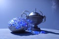 Cauldron made from crystals, deep blue down lighting by AI Generated