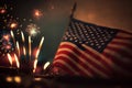 AI generated celebratory fireworks on background of american flag at usa independence day Royalty Free Stock Photo