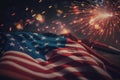 AI generated celebratory fireworks on background of american flag at usa independence day Royalty Free Stock Photo