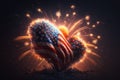 AI generated celebratory fireworks on background of american flag at usa independence day Royalty Free Stock Photo