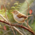 AI generated Cetti Warbler perching on tree branch