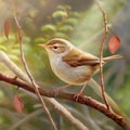 AI generated Cetti Warbler perching on tree branch Royalty Free Stock Photo