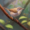 AI generated Cetti Warbler perching on tree branch Royalty Free Stock Photo