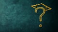 A chalkboard backdrop with a large, yellow chalk-drawn question mark adorned with a graduation cap on top Royalty Free Stock Photo