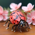 A charming ladybug, its tiny origami body adorned with vivid red and black patterns by AI generated