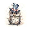 Owl in Uncle Sam Hat - Watercolor Illustration - AI generated