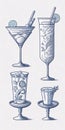 Cocktails in glasses. Vector illustration. Hand drawn set. AI generated Royalty Free Stock Photo