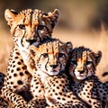 AI generated Cheetah family of three - a mother and two cubs Royalty Free Stock Photo