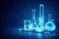 AI generated chemical laboratory glassware with digital data network representing scientific research biotechnology pharmaceutical Royalty Free Stock Photo