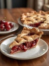AI-generated cherry pie slice with fresh cherries Royalty Free Stock Photo