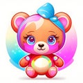 Illustration for a children\'s story book of a cute little bear with flowers and round ears. Ai generated.