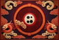 a chinese design with a red and black background