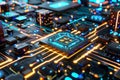 AI Chip on Circuit Board in Modern Technology, Digital Innovation, Advanced Computing, Futuristic Electronics, High Tech Compon
