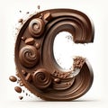 AI generated Chocolate alphabet, letter C with chocolate swirl and splashes