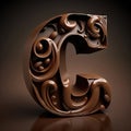 AI generated Chocolate alphabet, letter C with chocolate swirl and splashes