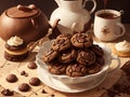 AI generated chocolate cookies served alongwith hot coffee in breakfast Royalty Free Stock Photo