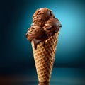 AI generated Chocolate Ice Cream Coneon blue background