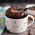 AI generated Chocolate muffin with icing and colorful sprinkles in a cup