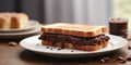 Chocolate spread bread sandwich on white plate. Royalty Free Stock Photo