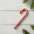 AI generated. Christmas candy cane, on a white wooden background. Christmas background Royalty Free Stock Photo