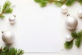 AI generated Christmas mockup: a table with New Year\'s holiday attributes with a white sheet of paper