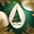 AI generated Christmas Tree glittering with a star at the top and golden ferns on a green backdrop