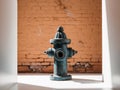 a close up of a brick wall with a fire hydrant in front of it Royalty Free Stock Photo