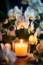 Close Up Orchid And Candle Creating Serene Wellness And Mindfulness Scene Royalty Free Stock Photo