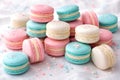 Stacked Pastel Macarons With Sprinkles On Soft Background For Sweet Celebration Concept Royalty Free Stock Photo