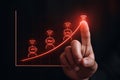 AI generated close-up of a hand interacting with a digital growth chart featuring robot icons symbolizing telecommunications Royalty Free Stock Photo