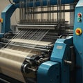 AI-Generated Close-Up of Industrial Textile Machine with Thread Spools Royalty Free Stock Photo