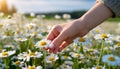 Woman picking daisy Royalty Free Stock Photo