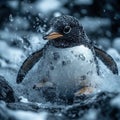 Penguin splashing water with Bitcoin symbols