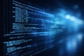 AI generated close up of programming code on screen with glowing blue data lines representing software development cybersecurity Royalty Free Stock Photo