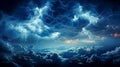 AI generated a close-up of a sky within a thunderstorm with a multitude of dark clouds, lightning bolts and lightning Royalty Free Stock Photo