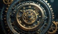 A clock with gold gears is shown in the image. Royalty Free Stock Photo