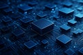 AI generated close view of blue microchips and digital circuit network forming high speed data processing cloud computing and Royalty Free Stock Photo