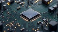 AI-generated Central Processor Unit Macro Shot Glowing Circuits Royalty Free Stock Photo
