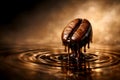 Melting Coffee Bean Dripping Into Liquid Surface With Warm Dramatic Atmosphere Royalty Free Stock Photo