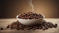 Coffee beans and ground coffee on rustic surface. Royalty Free Stock Photo