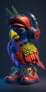 Ai generated a colorful bird with headphones and a hat
