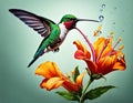 AI generated colorful humming bird hovering over a flower