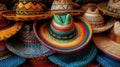 Colorful Mexican sombreros in a market, perfect for Cinco de Mayo.