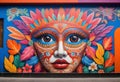 a colorful mural of a woman\'s face on a building