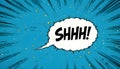 Dynamic Comic Style Shhh Speech Bubble On Vibrant Blue Background With Energetic Action Lines Royalty Free Stock Photo
