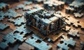 A puzzle with a metal box in the middle of it. Royalty Free Stock Photo